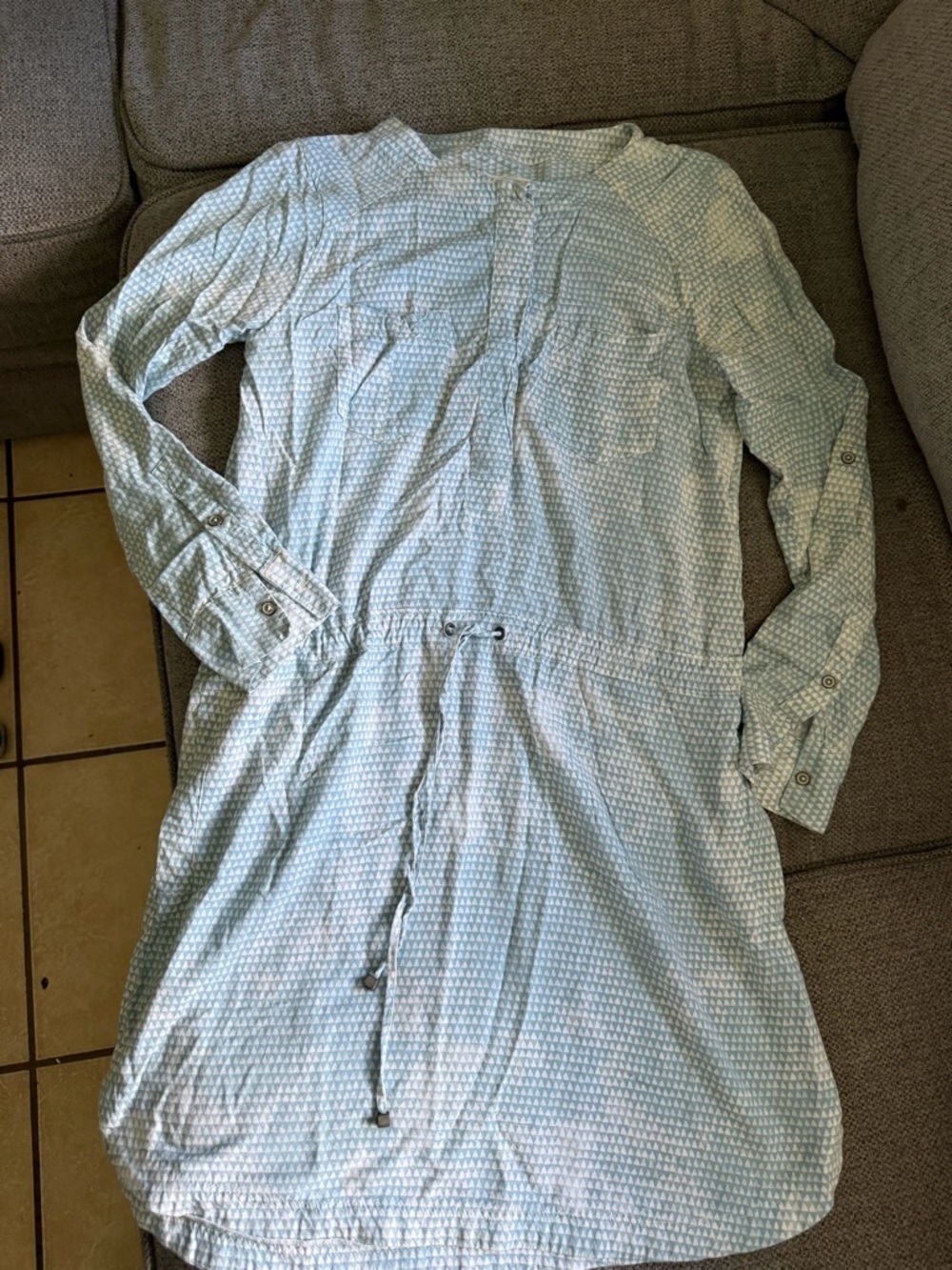 Lou & Grey Light Blue Geometric Shirt  drawstring Dress
